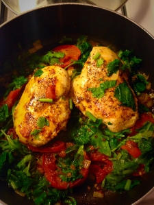pan chicken roasted tomato spinach